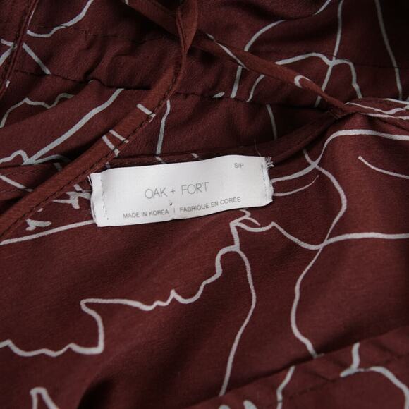 Oak Fort Kimono Cinch Waist Side Slit Floral Dress Maroon Womens Sz S - Picture 6 of 8